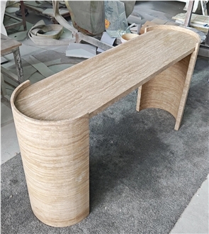 HRST Beige Travertine Console Entry Table With Arch On Sale