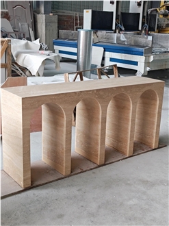 HRST Beige Travertine Console Entry Table With Arch On Sale