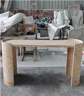 HRST Beige Travertine Console Entry Table With Arch On Sale