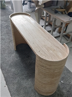 HRST Beige Travertine Console Entry Table With Arch On Sale