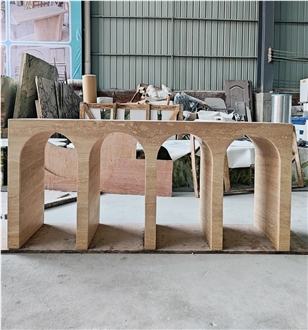 HRST Beige Travertine Console Entry Table With Arch On Sale