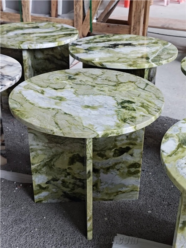 HRST Custom Ancient Green Marble Stone Coffee Table On Sale