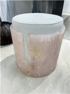 HRST Custom Pink Onyx Stool Stone Desk Bench On Sale