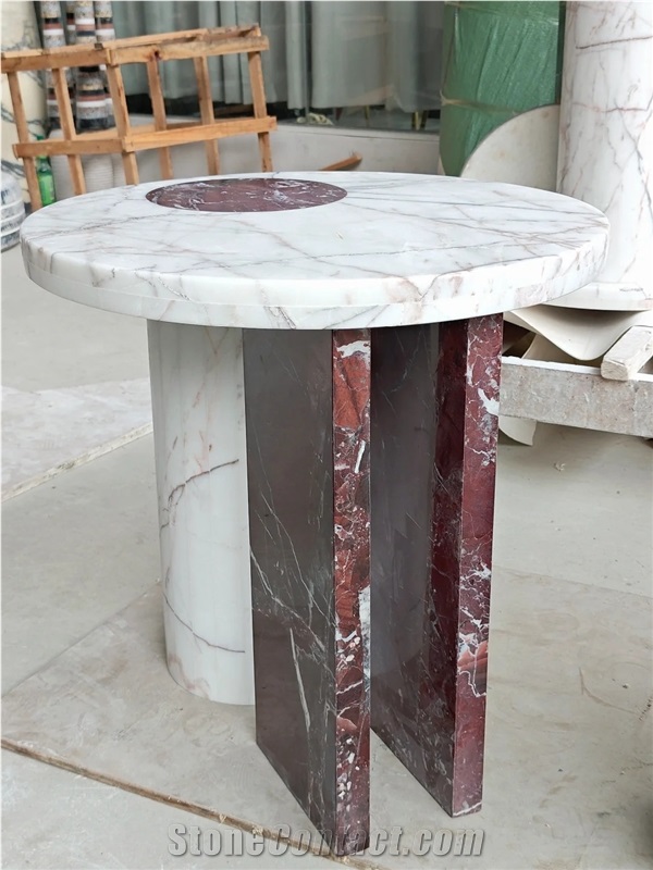 HRST Custom White Marble Coffee Side Stone Table On Sale