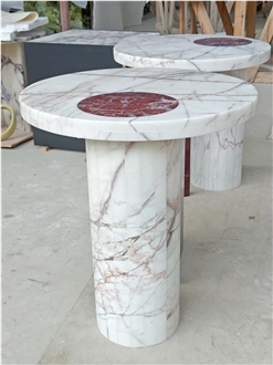 HRST Custom White Marble Coffee Side Stone Table On Sale