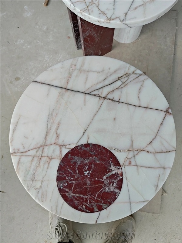 HRST Custom White Marble Coffee Side Stone Table On Sale