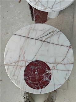 HRST Custom White Marble Coffee Side Stone Table On Sale