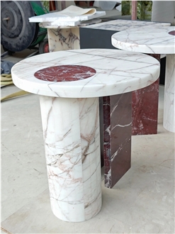 HRST Custom White Marble Coffee Side Stone Table On Sale