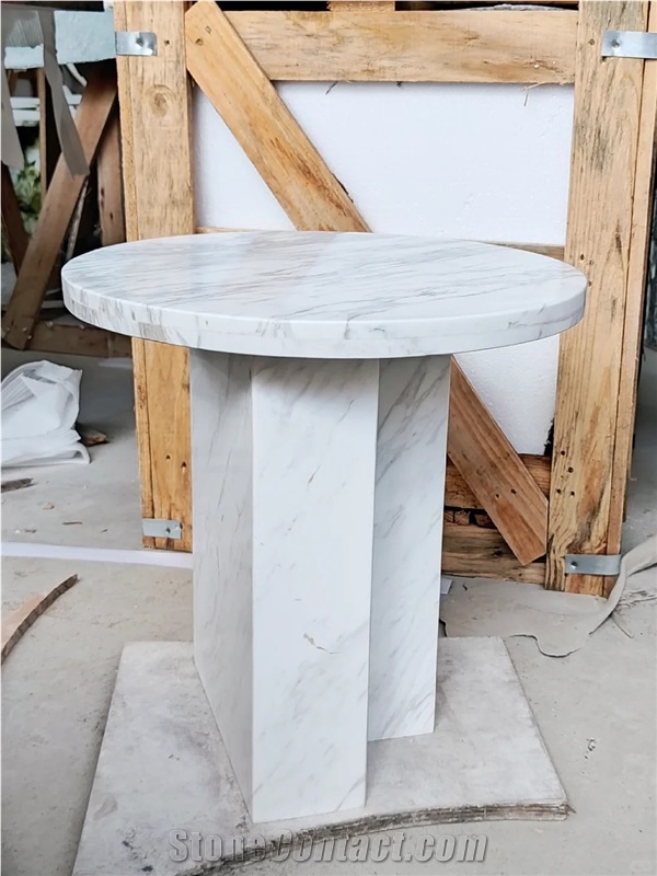HRST Custom White Marble Coffee Side Stone Table On Sale