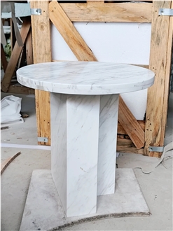 HRST Custom White Marble Coffee Side Stone Table On Sale