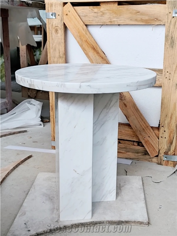 HRST Custom White Marble Coffee Side Stone Table On Sale