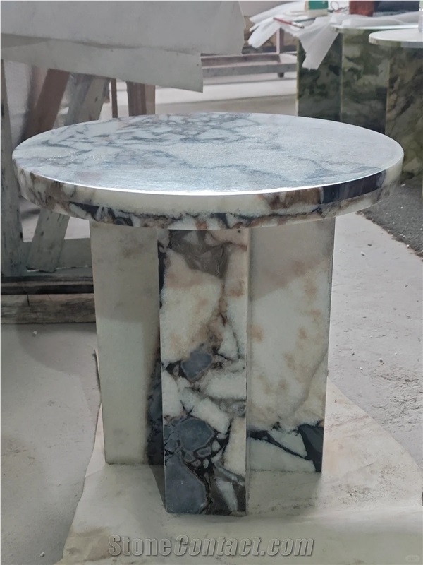 HRST Cutsom Ocean Storm Marble Stone Side Table On Sale