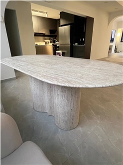 HRST Oval Beige Travertine Dining Table