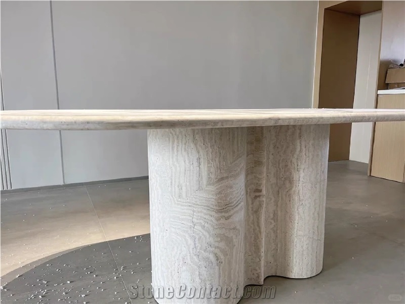 HRST Oval Beige Travertine Dining Table