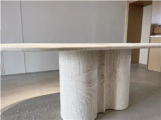 HRST Oval Beige Travertine Dining Table