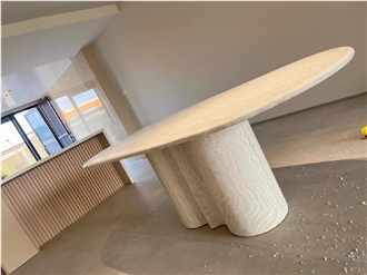HRST Oval Beige Travertine Dining Table