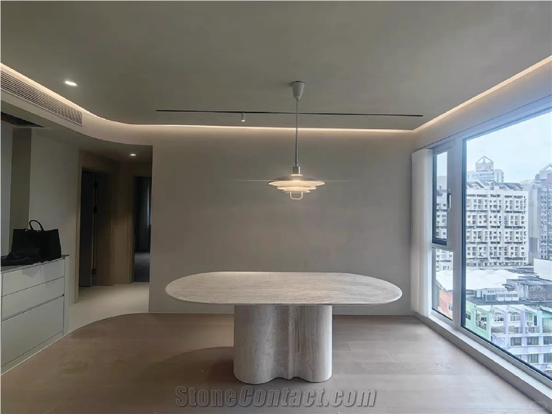 HRST Oval Beige Travertine Dining Table