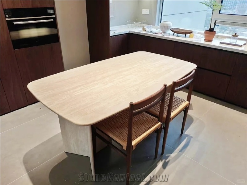 HRST Oval Beige Travertine Dining Table