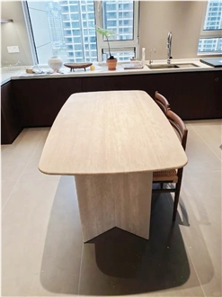 HRST Oval Beige Travertine Dining Table