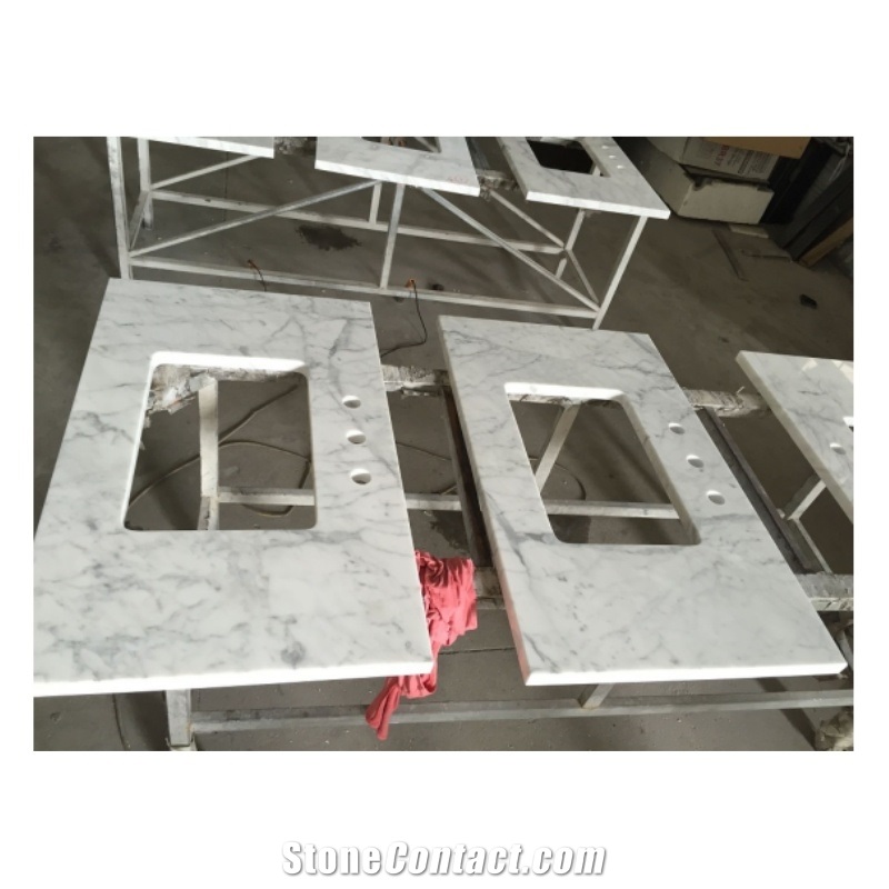 Pre Carrera White Marble Bathroom Double Sinks Vanity Tops