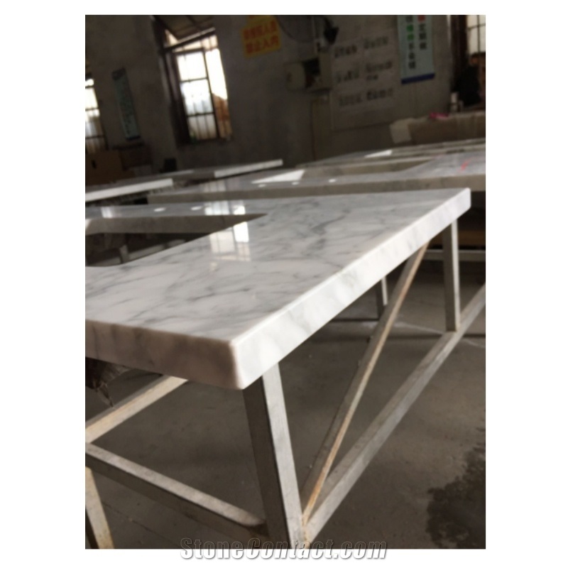 Pre Carrera White Marble Bathroom Double Sinks Vanity Tops