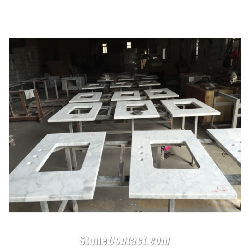 Pre Carrera White Marble Bathroom Double Sinks Vanity Tops