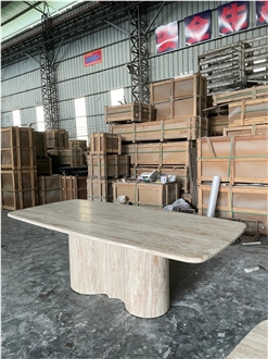 Travertine Dining Table Nature Beige Stone For Wholesale
