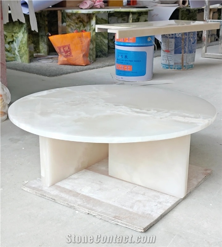 White Onyx Stone Side Coffee Table For Living Room On Sale