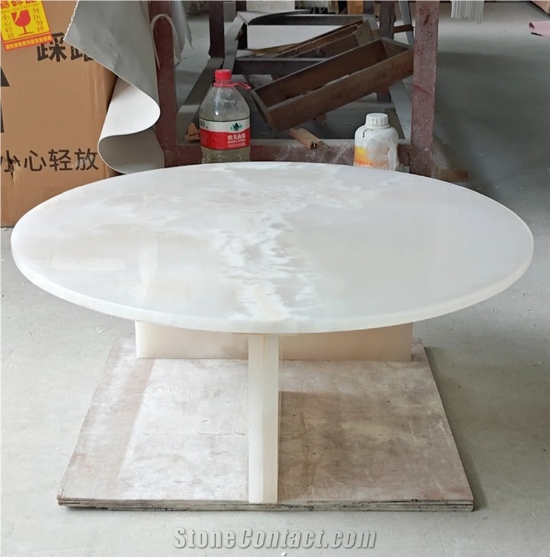 White Onyx Stone Side Coffee Table For Living Room On Sale