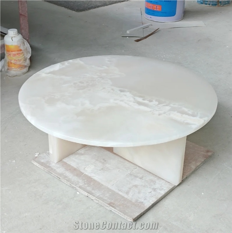 White Onyx Stone Side Coffee Table For Living Room On Sale