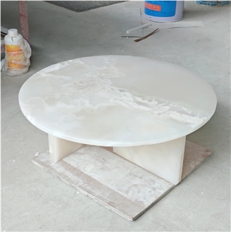 White Onyx Stone Side Coffee Table For Living Room On Sale