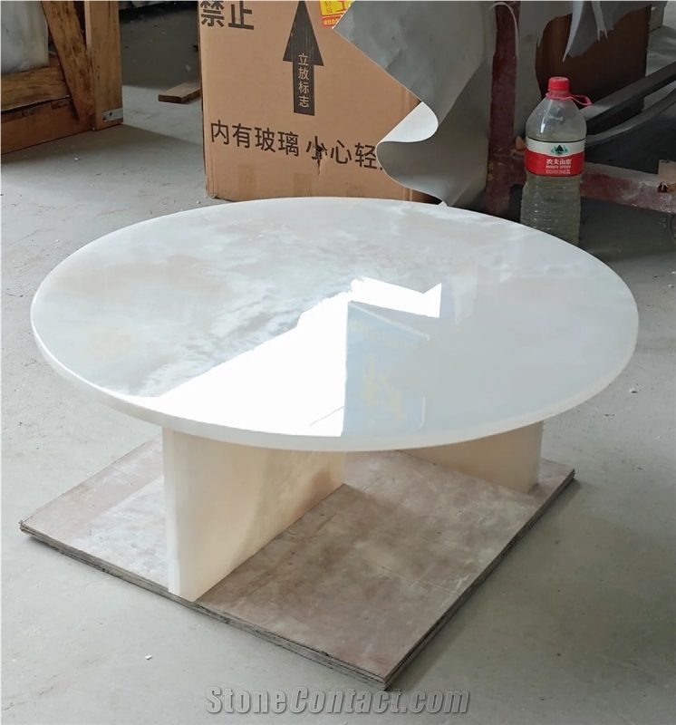 White Onyx Stone Side Coffee Table For Living Room On Sale