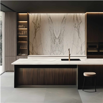 Sublime Statuario Velvet Quartz Kitchen Countertop