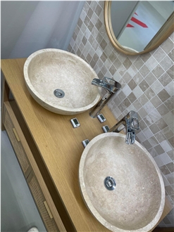 15X42x42 Cm Light Travertine Oval Wash Basin