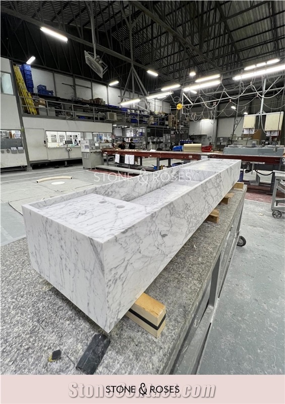 Arabescato Marble Custom Sink Commercial Bath Top
