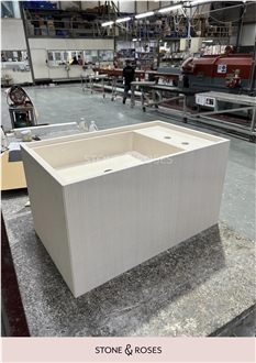 Custom Made Farm Sink Unit In Milky White Marble Custom Made Farm Sink Unit In Milky White Marble