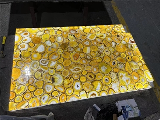 Backlit Natural Polished Yellow Agate Gemstone Wall Panels