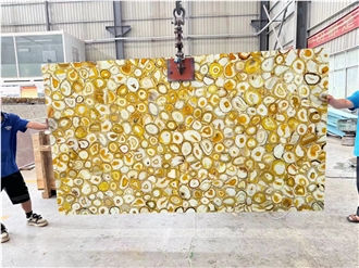 Backlit Natural Polished Yellow Agate Gemstone Wall Panels