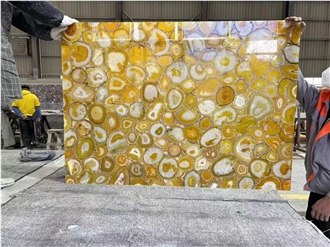Backlit Natural Polished Yellow Agate Gemstone Wall Panels
