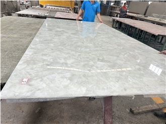 Lager Size Polished White Crystal Clear Quartz Semiprecious Stone Slabs