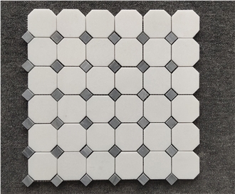 Greece Thassos White Octagon Mosaic Tiles With Grey Dots Greece Thassos White Octagon Mosaic Tiles With Grey Dots