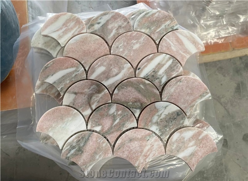 Norwegian Rose Marble Shell Scallop Mosaic Tiles