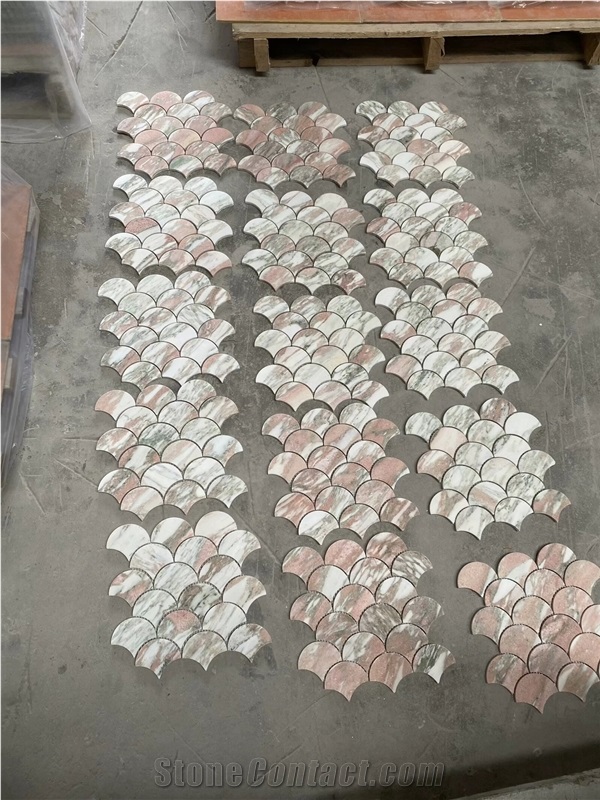 Norwegian Rose Marble Shell Scallop Mosaic Tiles