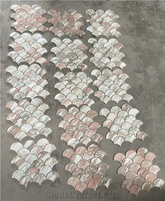 Norwegian Rose Marble Shell Scallop Mosaic Tiles