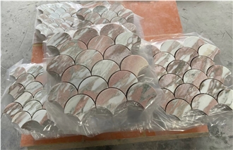 Norwegian Rose Marble Shell Scallop Mosaic Tiles