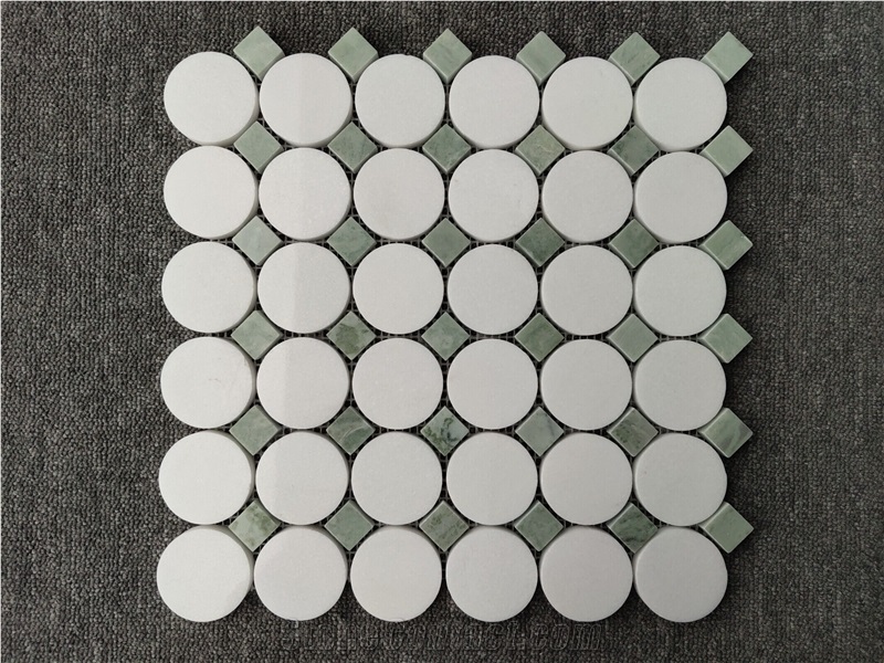 Thassos White Marble Round Mosaic Tiles