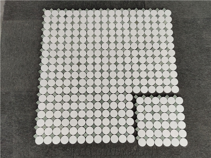 Thassos White Marble Round Mosaic Tiles