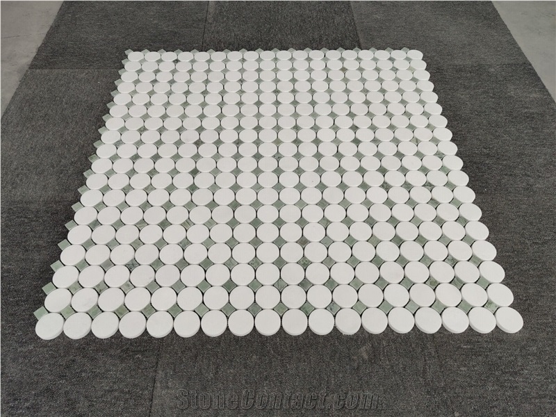Thassos White Marble Round Mosaic Tiles