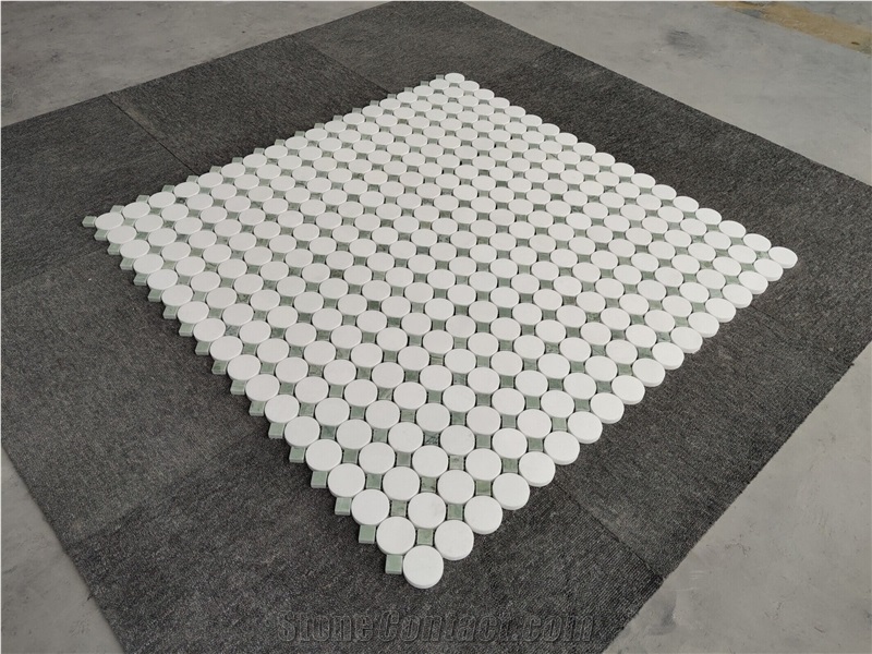 Thassos White Marble Round Mosaic Tiles