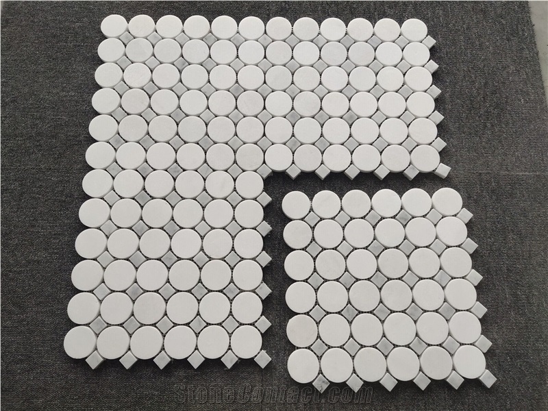 Thassos White Marble Round Mosaic Tiles